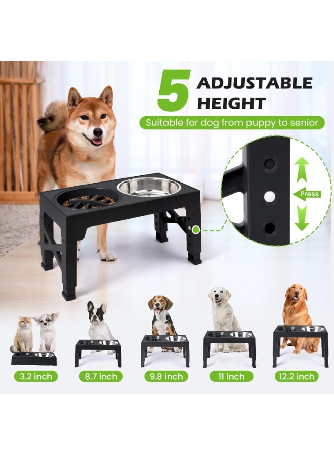 Bukela Elevated Dog Bowls, 5 Adjustable Heights Stand, 2 Stainless Steel Bowls & 1 Slow Feeder, 3.2" to 12.2" for Small to Large Dogs - Image 4